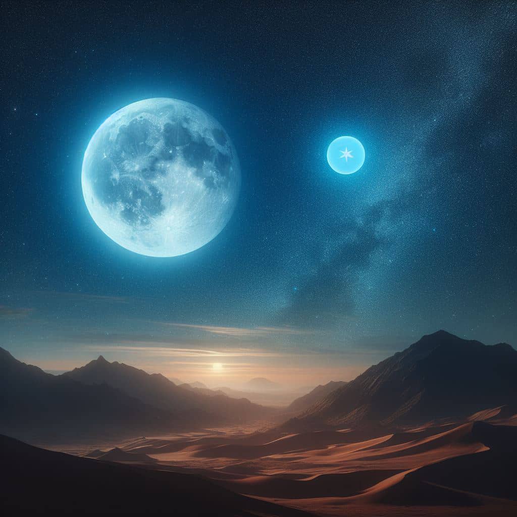 صورة تعبيرية للقمر ونجم السماك الاعزل مأخوذة بواسطة الذكاء الاصطناعي - بران برس