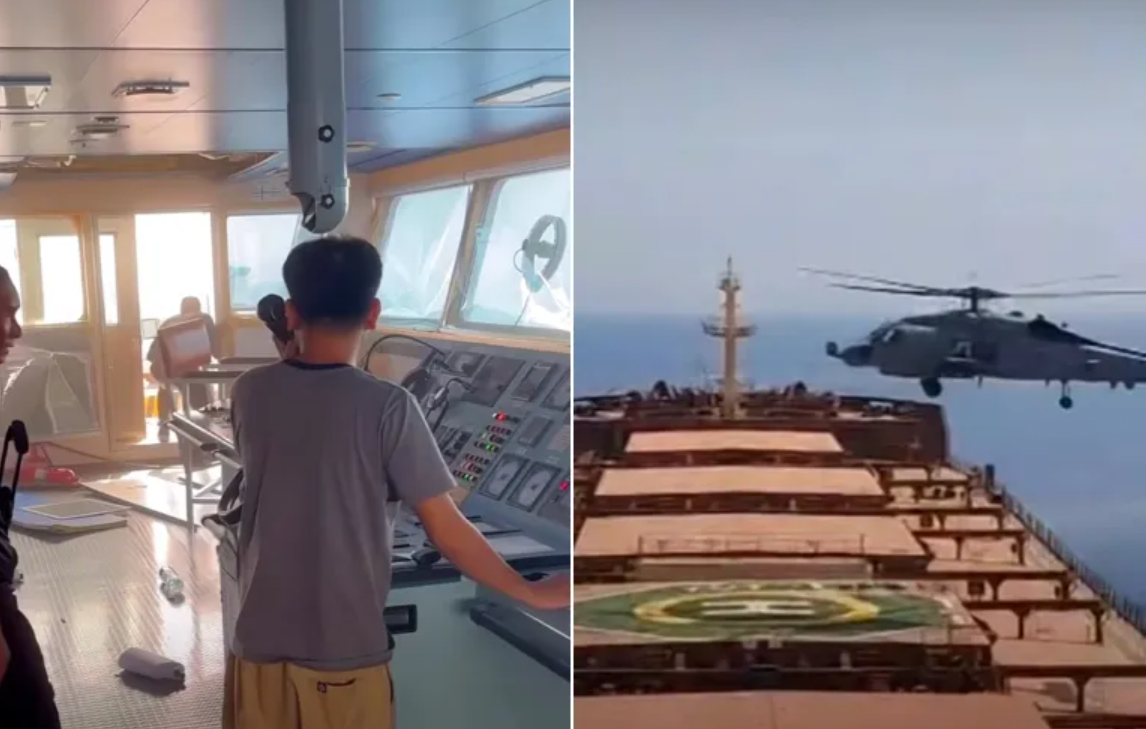 لقطات من استهداف الحوثيين لسفينة يونانية (تواصل اجتماعي)
